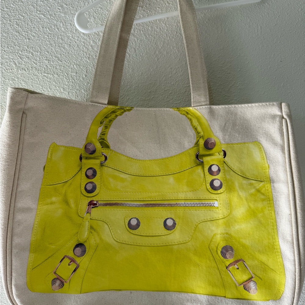 Thursday Friday Canvas Tote With Fun Neon Yellow Print Purse